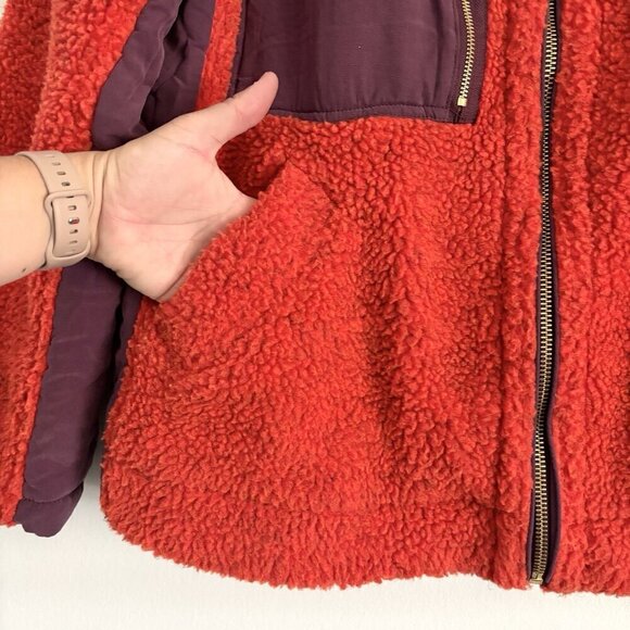 We The Free People Rivington Sherpa Fleece Zip Jacket Orange Purple Size Medium - Picture 7 of 10